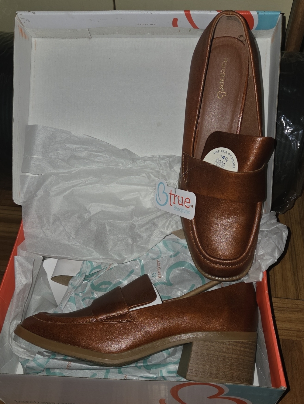 BareTraps Brown Block Heel Penny Loafers